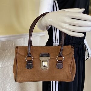 Roots Leather Fold Over Push Lock Satchel Bag